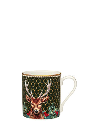 Halcyon Days Gc Antler Trellis Green & Stag Desenli Porselen Kupa Çok Renkli -1