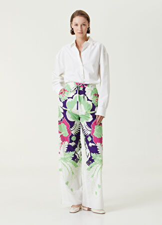Valentino Kadın Mor Beyaz Çiçekli Wide Leg Pantolon 40 It