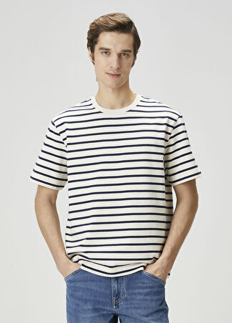 Closed Erkek Siyah Krem Çizgi Desenli T-Shirt S