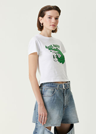 Ssheena Kadın Beyaz Yeşil Baskılı T-Shirt Xs