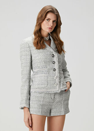 Dolce&gabbana Kadın Gri Tweed Dokulu Ceket Siyah 44 It