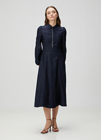 Collection Kadın Indigo Midi Denim Elbise Mavi 42 -1