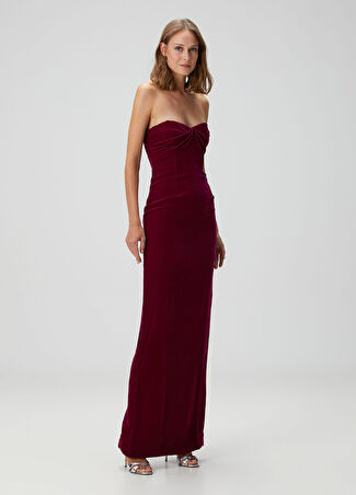 Tom Ford Kadın Bordo Straplez Maksi Kadife Abiye Elbise Pembe 38 It