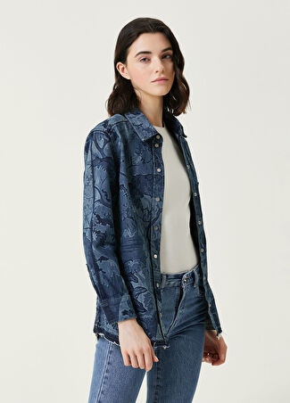 Red Valentino Kadın Mavi Desenli Jean Ceket 36 It