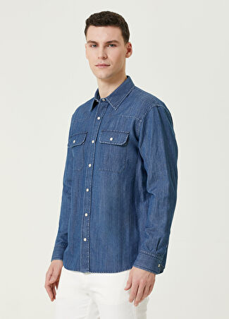 Zegna Erkek Mavi Denim Dış Gömlek Xl