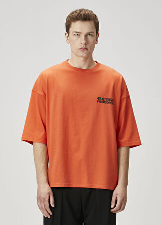 Tee Library Erkek Turuncu Slogan Baskılı T-Shirt S