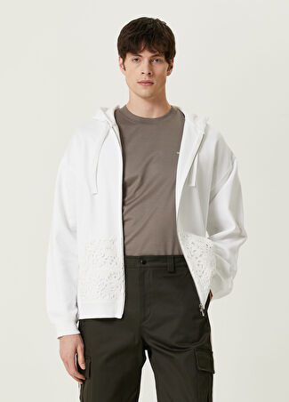 Valentino Erkek Beyaz Kapüşonlu Fermuarlı Sweatshirt L