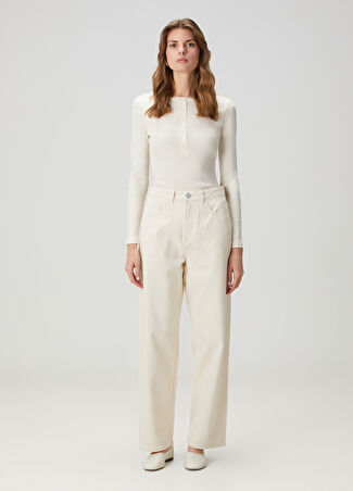 Rohe Kadın Ekru Wide Leg Jean Pantolon Bej 34 Fr -1