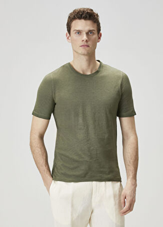 120% Lino Erkek Yeşil Keten T-Shirt M