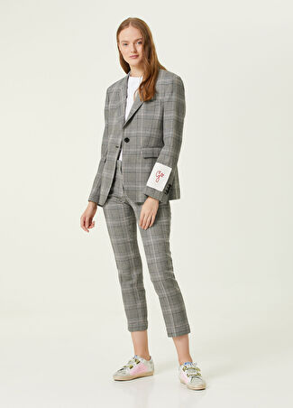 Golden Goose Kadın Gri Ekoseli Crop Yün Pantolon 44 It