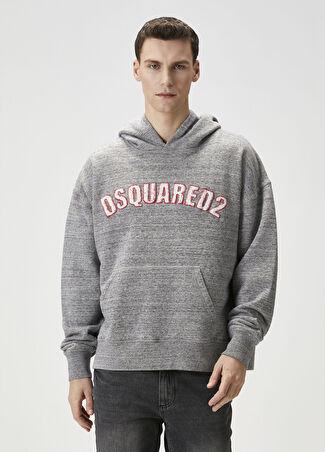 Dsquared2 Erkek Gri Kapüşonlu Logolu Sweatshirt M