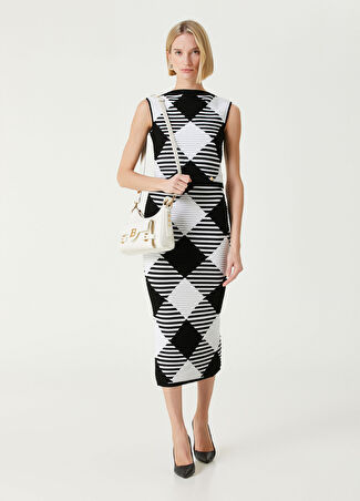 Balmain Kadın Siyah Beyaz Kareli Midi Triko Etek 38 Fr