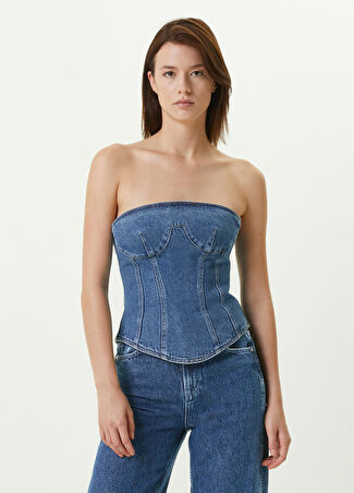 Magda Butrym Kadın Mavi Straplez Jean Bluz 38 It