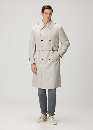 Brunello Cucinelli Erkek Bej Beli Kemerli Pardösü 54 It -1