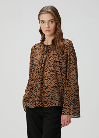 Michael Michael Kors Michael Kors Kadın Camel Leopar Desenli Bluz Kahverengi Xs