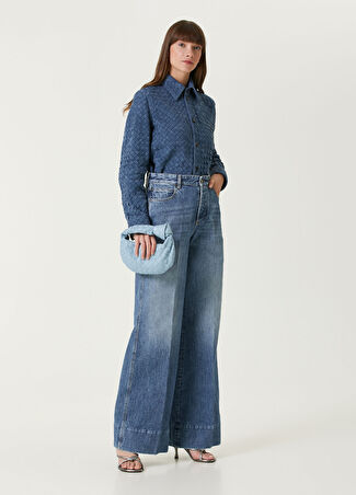 Bottega Veneta Kadın Mavi Wide Leg Jean Pantolon 42 It