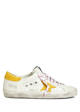Golden Goose Erkek Super-star Beyaz Sarı Deri Sneaker 39