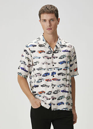 Philipp Plein Erkek Cars Racing Beyaz İpek Gömlek M