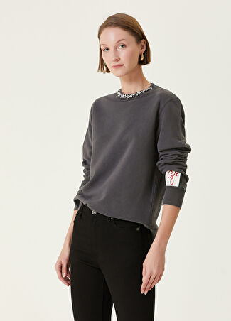 Golden Goose Kadın Gri İşlemeli Sweatshirt Xs