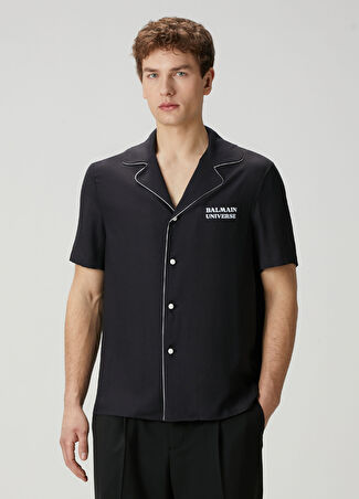 Balmain Erkek Relaxed Fit Siyah Gezegen Baskılı Kısa Kol Gömlek M