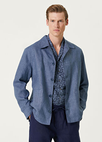 Beymen Collection Collection Erkek Mavi Keten Dış Gömlek 48