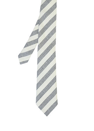 Zegna Erkek Krem Lacivert Keten Kravat