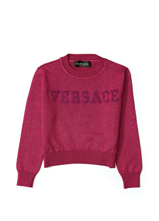 Versace Kız Çocuk Şeftali Sim Dokulu Logolu Kazak Pembe 12 Yaş