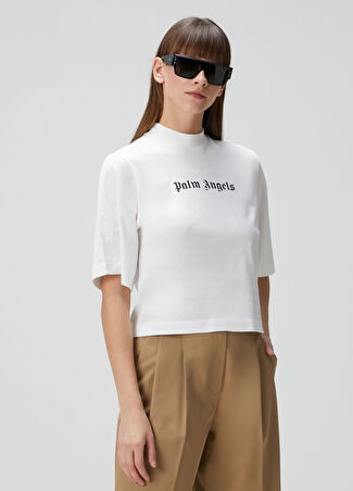 Palm Angels Kadın Beyaz Logolu T-Shirt Siyah Xs