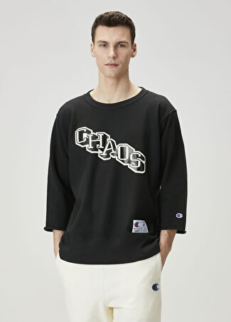 Champion Erkek Siyah Logo Detaylı Sweatshirt S