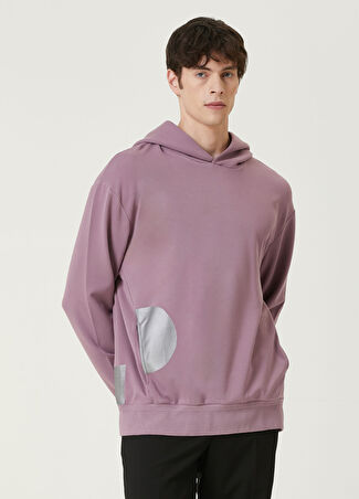 Limitato Erkek Kapüşonlu Metalik Baskılı Sweatshirt Mor S