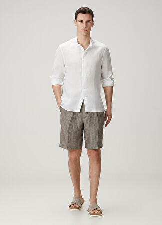 Brunello Cucinelli Erkek Kahverengi Keten Bermuda 52 It -1