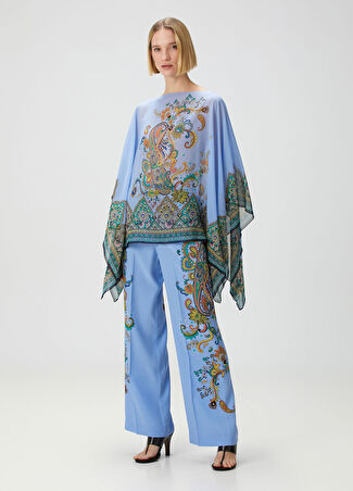Etro Kadın Mavi Şal Desenli İpek Pantolon 38 It