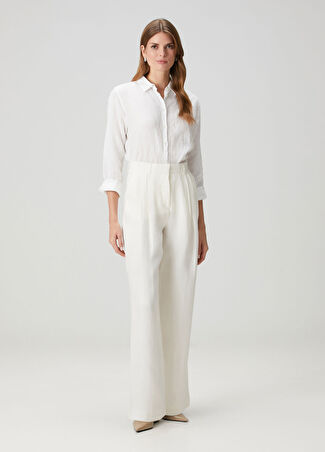 Dagmar Kadın Beyaz Wide Leg Keten Pantolon 34 Fr