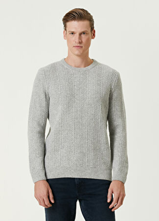 Beymen Collection Collection Erkek Açık Gri Balıksırtı Dokulu Yün Kazak S
