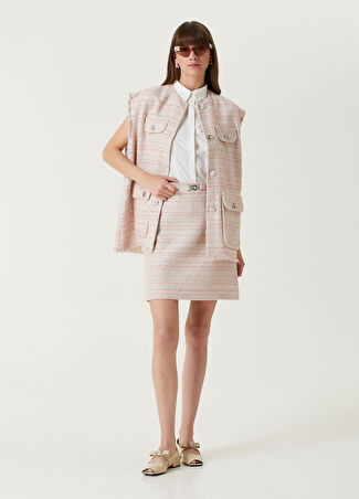 Versace Kadın Altın Rengi Mini Tweed Etek Pembe 42 It