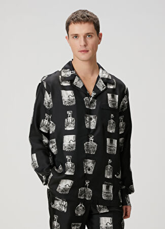 Dolce&gabbana Erkek Siyah Figür Desenli İpek Gömlek 41 It -1