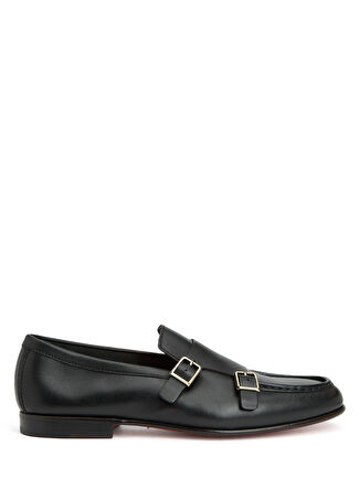 Santoni Erkek Siyah Deri Loafer 6.5 Uk -1