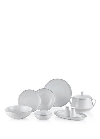 Royal London Lona Silver 60 Parça Bone China Yemek Takımı Beyaz -1