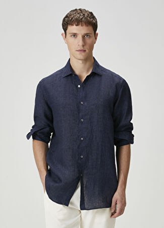 Zegna Erkek Lacivert Keten Gömlek Xl It
