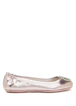 Tory Burch Kadın Minnie Pembe Logo Detaylı Deri Babet 10.5 Us -1