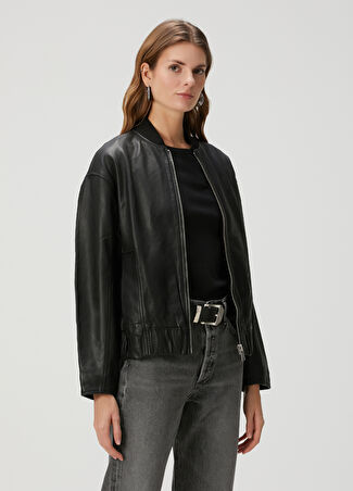 Allsaints Kadın Yara Relaxed Fit Siyah Deri Bomber Ceket S -1
