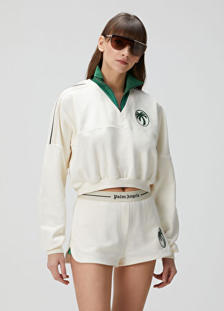 Palm Angels Kadın Yeşil Crop Sweatshirt Bej Xs