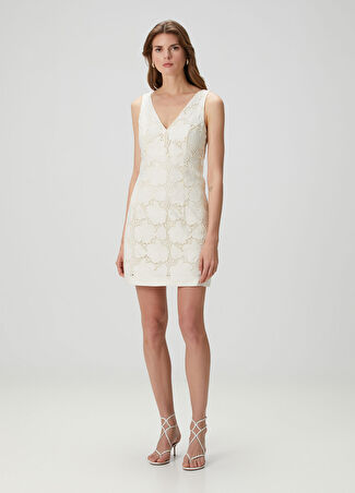 Guess Kadın Vega Krem Nakışlı Mini Elbise Bej 4