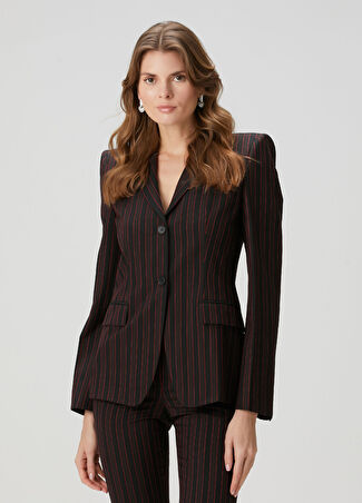 Mcqueen Kadın Bordo Siyah Çizgili Yün Blazer 38 It