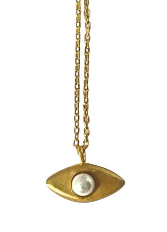 Linya Jewellery Kadın Aura Minimal İncili Göz Kolye Altın Rengi