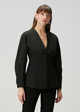 Ganni Kadın Fitted Siyah Blazer 36 Fr -1