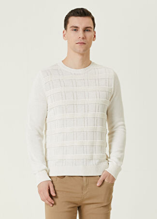 Kiton Erkek Beyaz Ekose Desen Jakarlı Kazak Xl