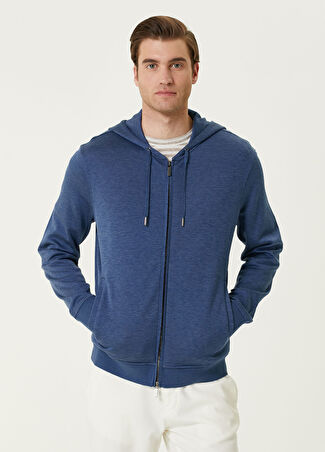Maurizio Baldassari Erkek Gri Mavi Kapüşonlu İpek Sweatshirt L