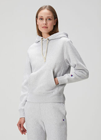 Champion Kadın Gri Kapüşonlu Sweatshirt Xs