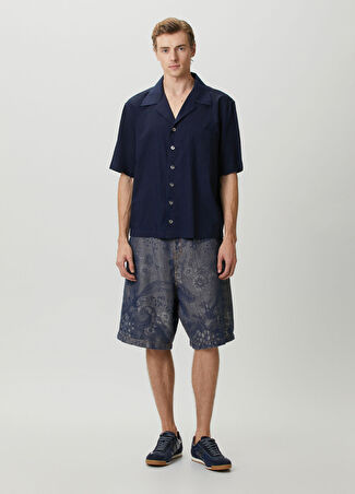 Etro Erkek Indigo Etnik Desenli Denim Bermuda 33 Us